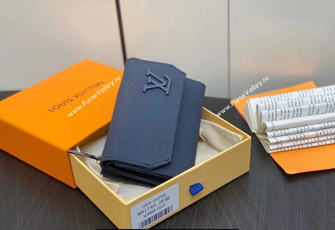 Louis Vuitton Cowhide leather Aerogram Slender Pilot Wallet Dark Blue 2024 (kiki-23122606)