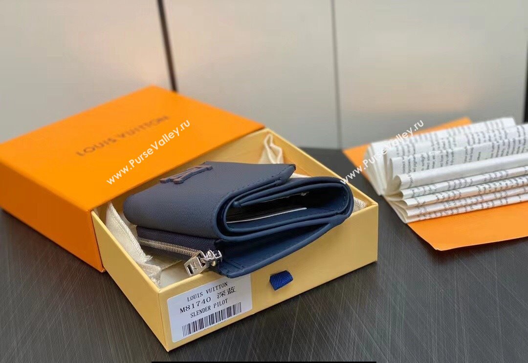 Louis Vuitton Cowhide leather Aerogram Slender Pilot Wallet Dark Blue 2024 (kiki-23122606)