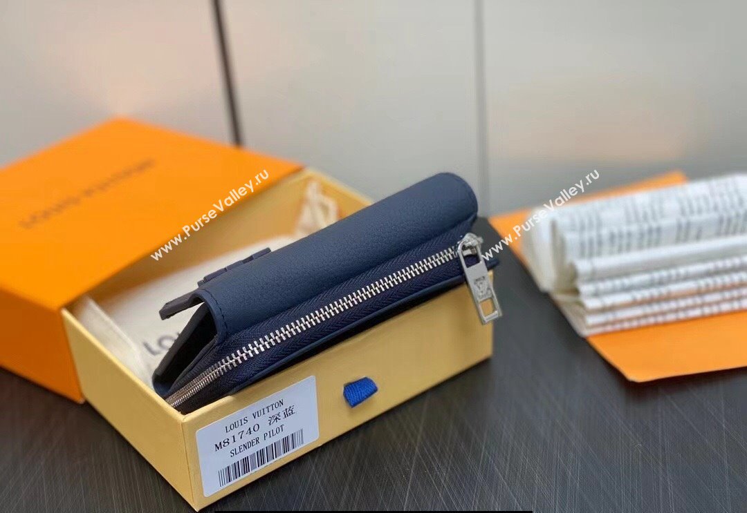 Louis Vuitton Cowhide leather Aerogram Slender Pilot Wallet Dark Blue 2024 (kiki-23122606)