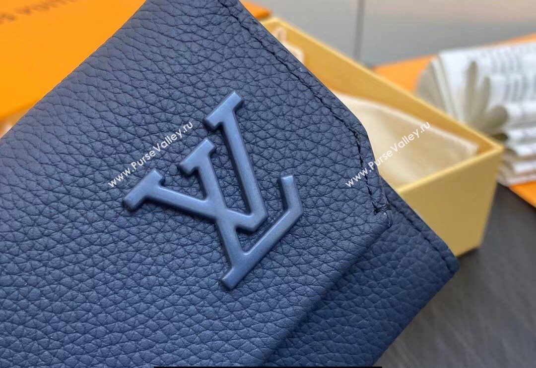 Louis Vuitton Cowhide leather Aerogram Slender Pilot Wallet Dark Blue 2024 (kiki-23122606)