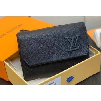 Louis Vuitton Cowhide leather Aerogram Slender Pilot Wallet M81740 Black 2024 (kiki-23122607)