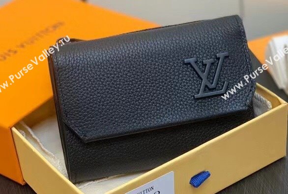 Louis Vuitton Cowhide leather Aerogram Slender Pilot Wallet M81740 Black 2024 (kiki-23122607)