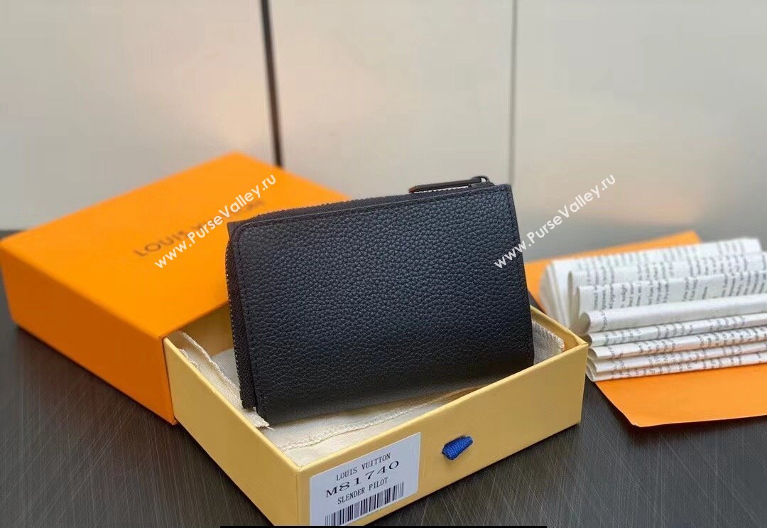 Louis Vuitton Cowhide leather Aerogram Slender Pilot Wallet M81740 Black 2024 (kiki-23122607)