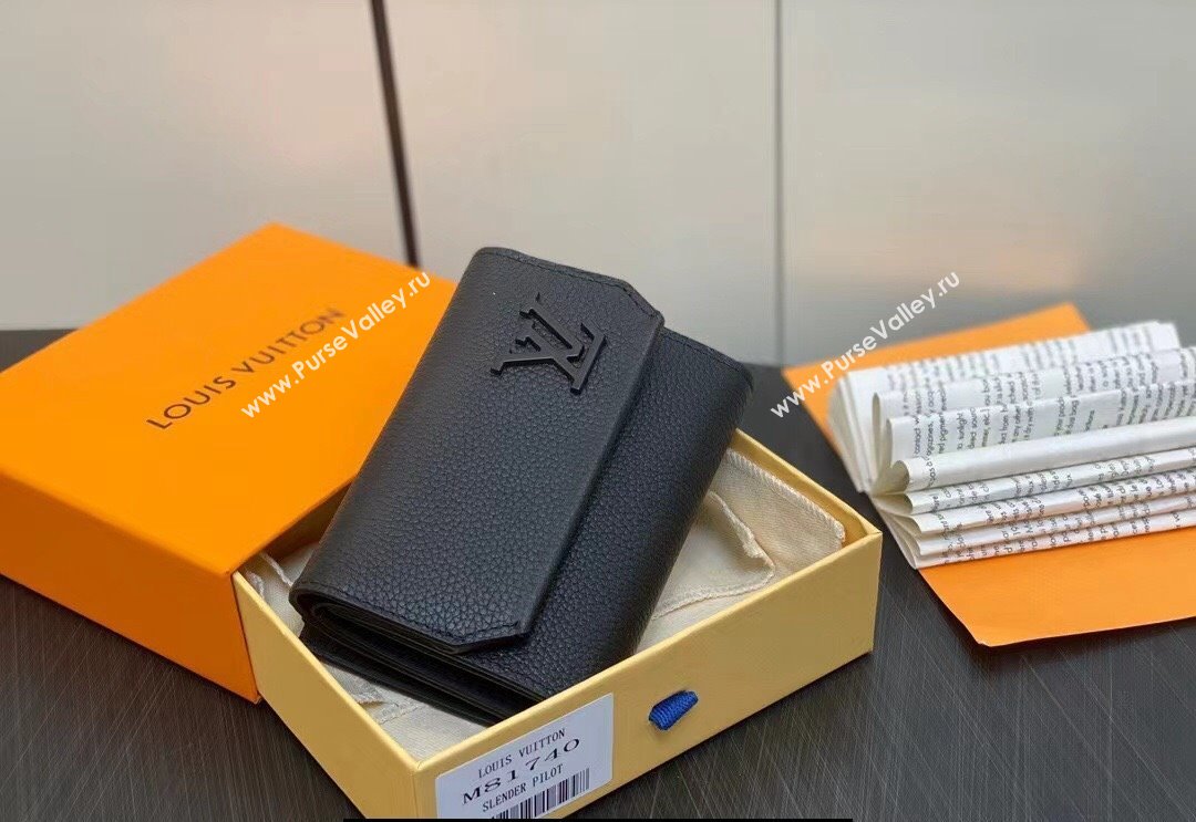 Louis Vuitton Cowhide leather Aerogram Slender Pilot Wallet M81740 Black 2024 (kiki-23122607)