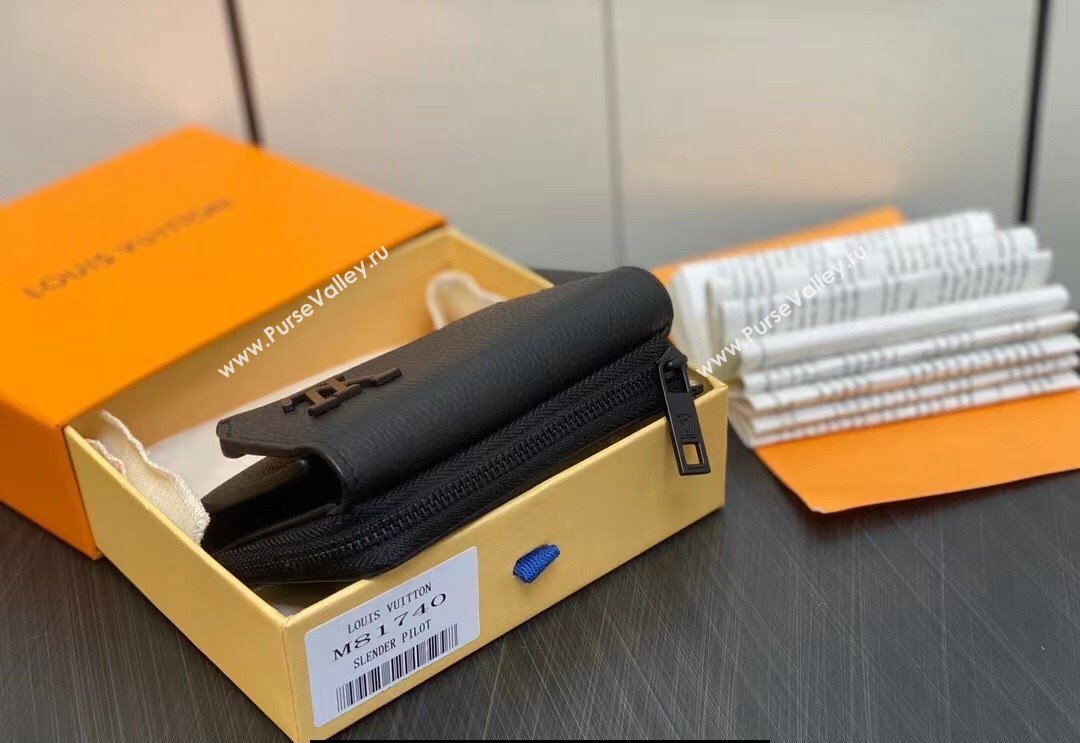 Louis Vuitton Cowhide leather Aerogram Slender Pilot Wallet M81740 Black 2024 (kiki-23122607)