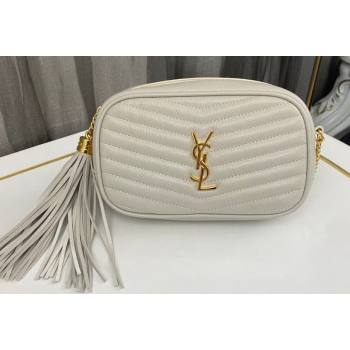 Saint Laurent lou mini bag in quilted grain de poudre embossed leather 612579 White (nana-24011074)