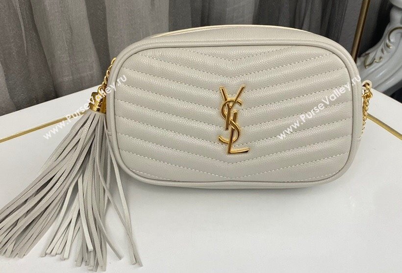 Saint Laurent lou mini bag in quilted grain de poudre embossed leather 612579 White (nana-24011074)