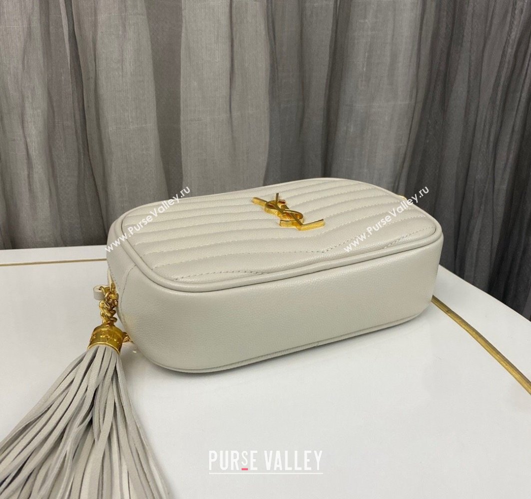 Saint Laurent lou mini bag in quilted grain de poudre embossed leather 612579 White (nana-24011074)