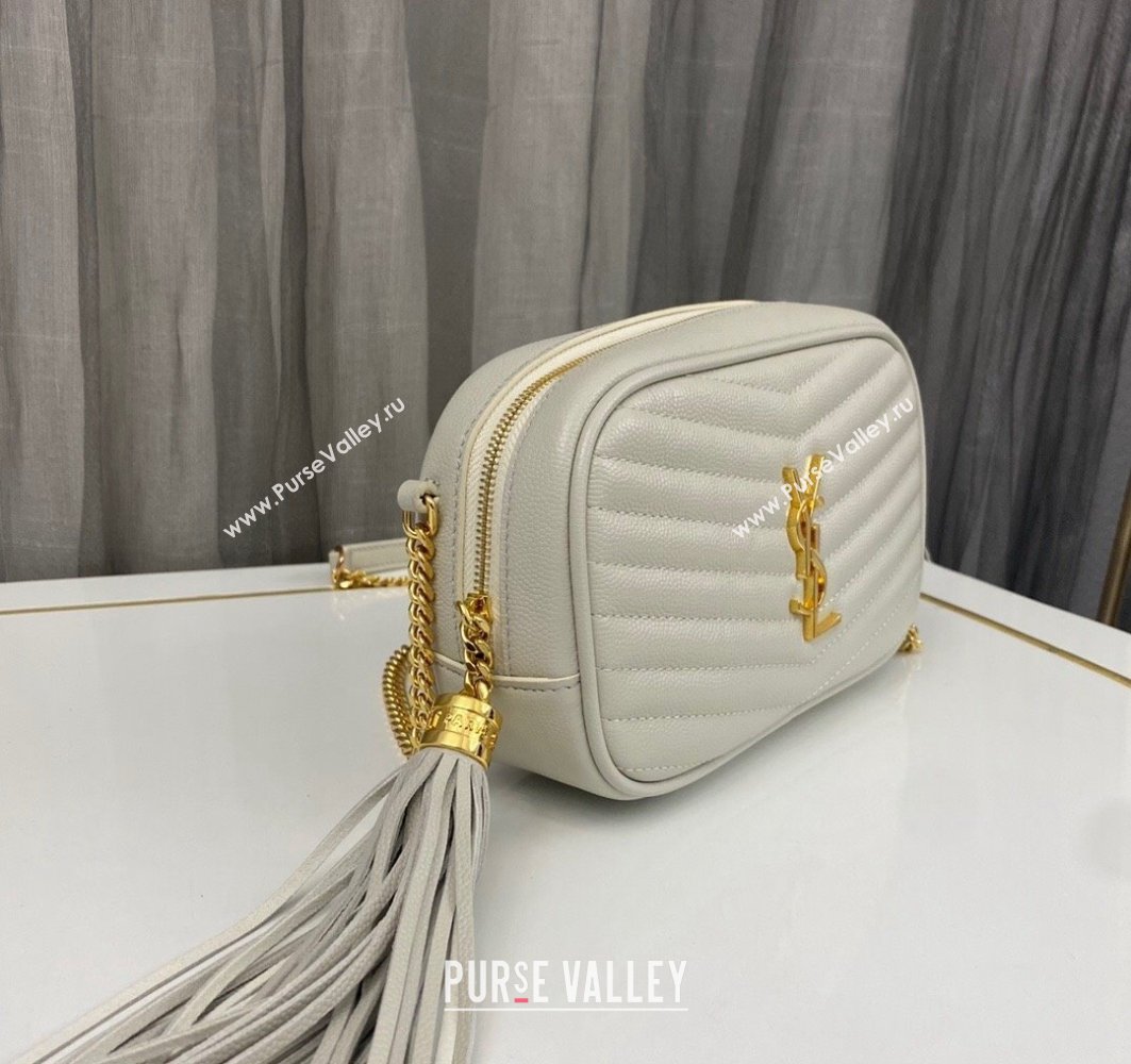 Saint Laurent lou mini bag in quilted grain de poudre embossed leather 612579 White (nana-24011074)