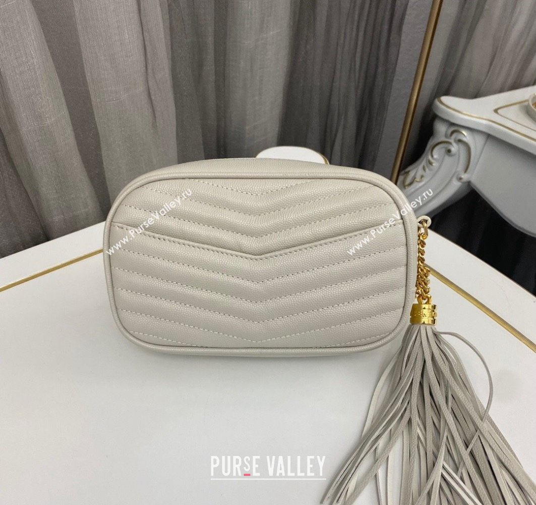 Saint Laurent lou mini bag in quilted grain de poudre embossed leather 612579 White (nana-24011074)