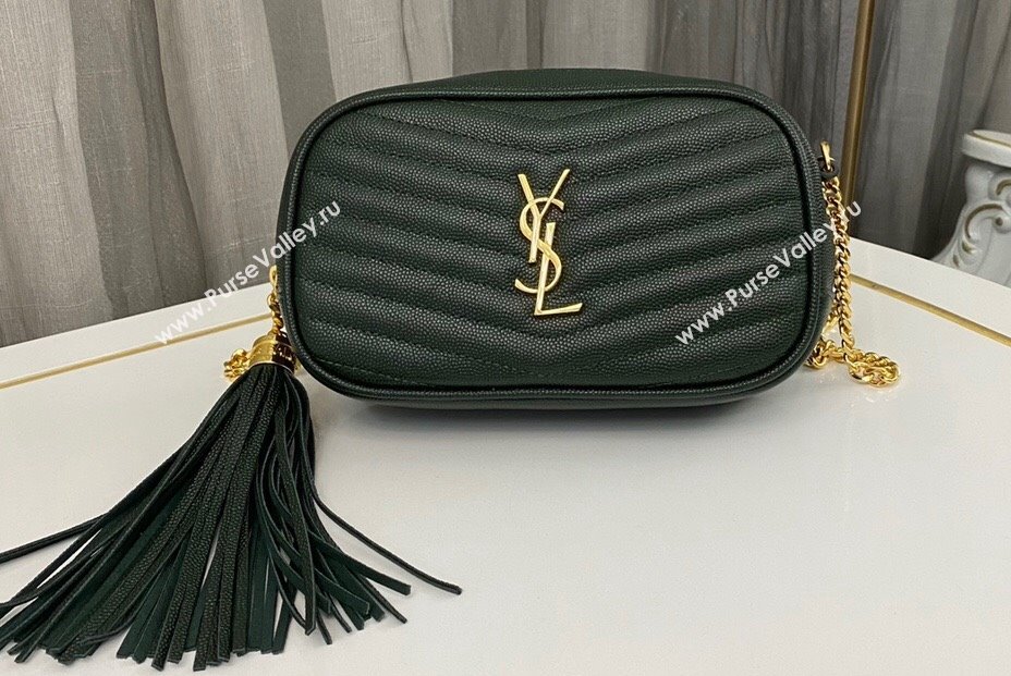 Saint Laurent lou mini bag in quilted grain de poudre embossed leather 612579 Dark Green (nana-24011077)