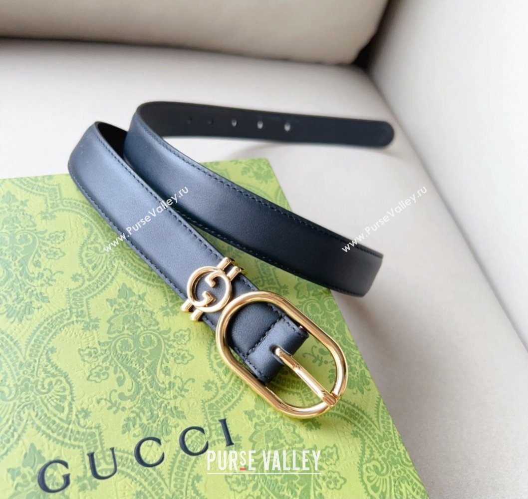 Gucci Width 2.5cm Belt with Round Interlocking G 760164 Black/Gold (99belt-231228p86)