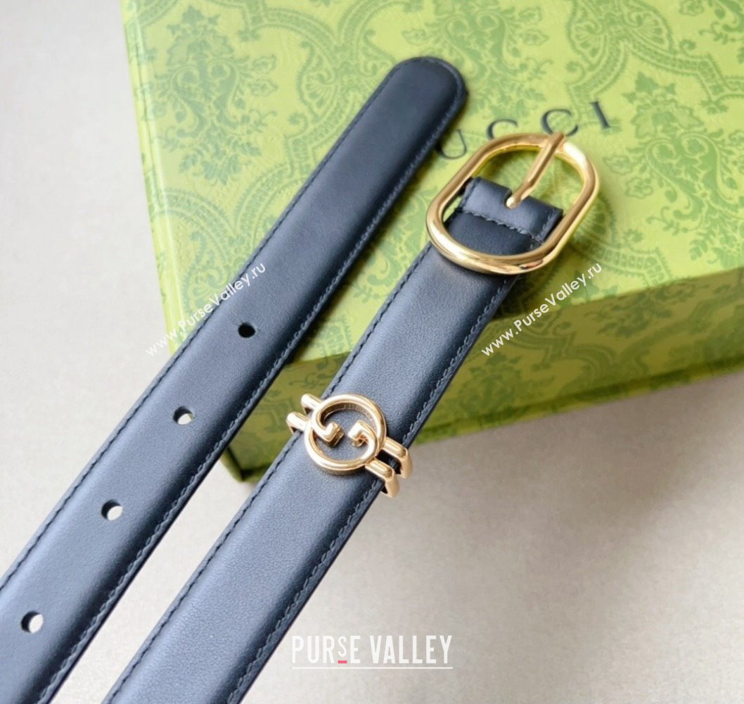 Gucci Width 2.5cm Belt with Round Interlocking G 760164 Black/Gold (99belt-231228p86)