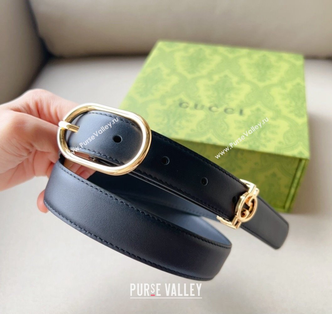 Gucci Width 2.5cm Belt with Round Interlocking G 760164 Black/Gold (99belt-231228p86)