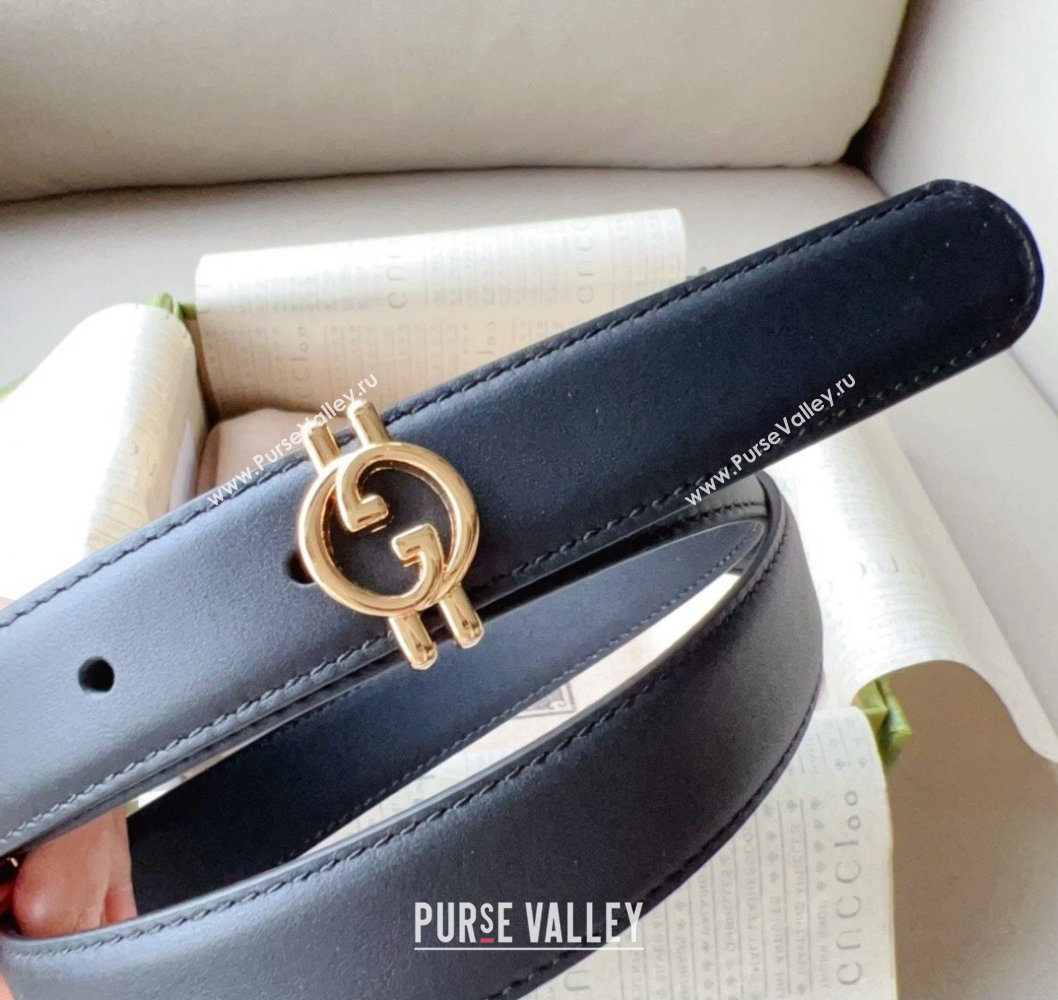 Gucci Width 2.5cm Belt with Round Interlocking G 760164 Black/Gold (99belt-231228p86)