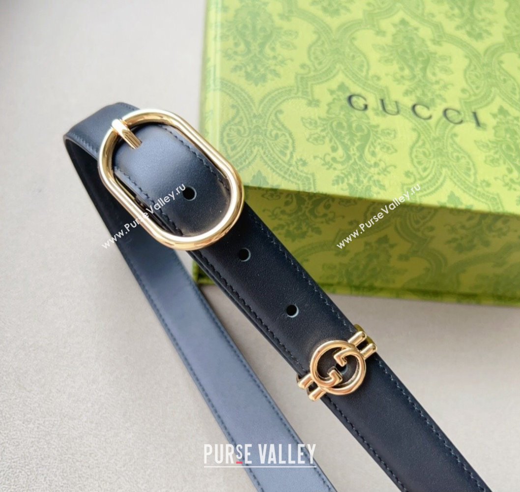 Gucci Width 2.5cm Belt with Round Interlocking G 760164 Black/Gold (99belt-231228p86)