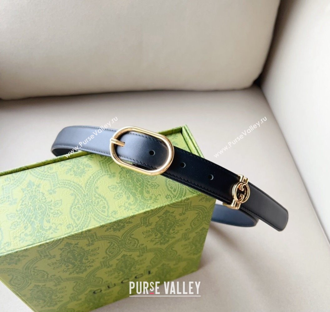 Gucci Width 2.5cm Belt with Round Interlocking G 760164 Black/Gold (99belt-231228p86)