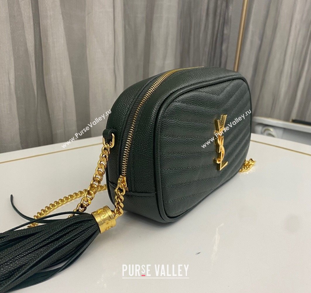 Saint Laurent lou mini bag in quilted grain de poudre embossed leather 612579 Dark Green (nana-24011077)