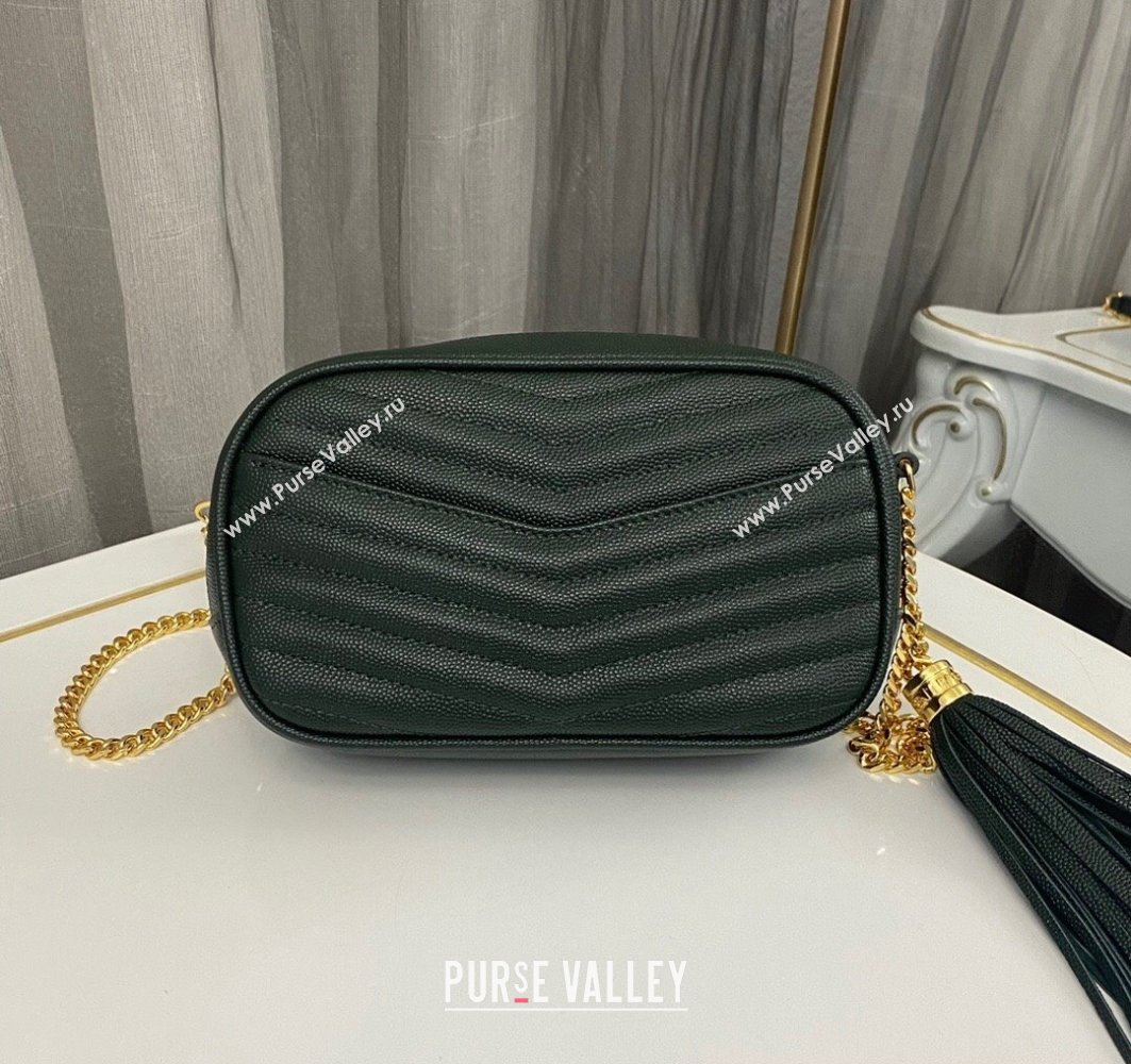 Saint Laurent lou mini bag in quilted grain de poudre embossed leather 612579 Dark Green (nana-24011077)