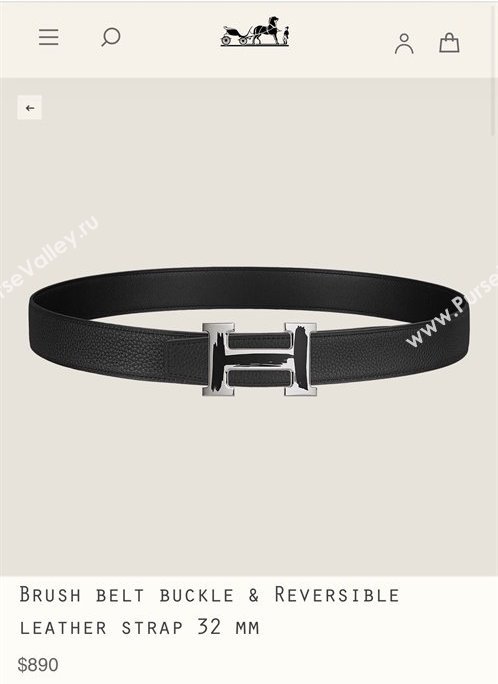 Hermes Brush belt buckle Reversible leather strap 32 mm 01 (99belt-231228h21)