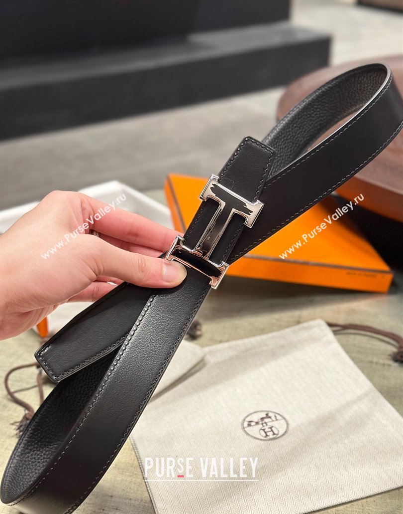 Hermes Brush belt buckle Reversible leather strap 32 mm 01 (99belt-231228h21)