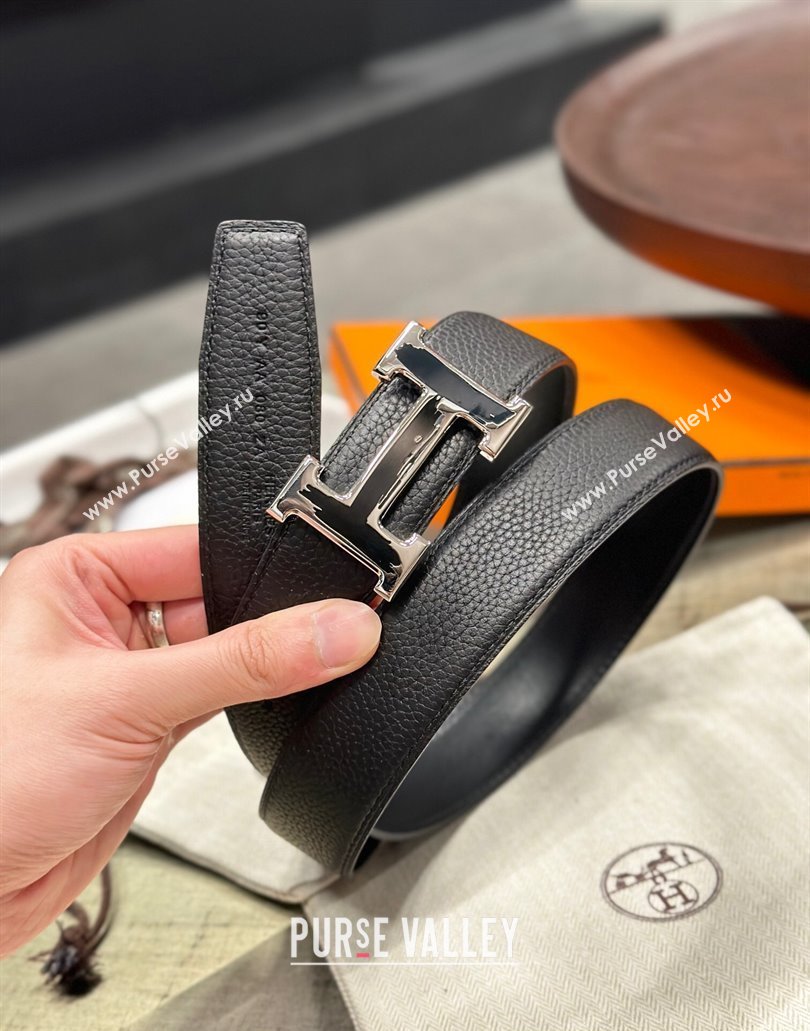 Hermes Brush belt buckle Reversible leather strap 32 mm 01 (99belt-231228h21)