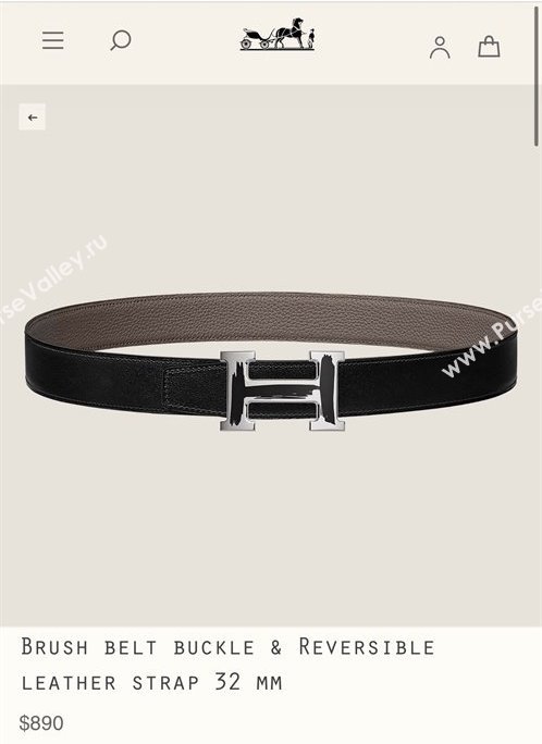 Hermes Brush belt buckle Reversible leather strap 32 mm 02 (99belt-231228h22)