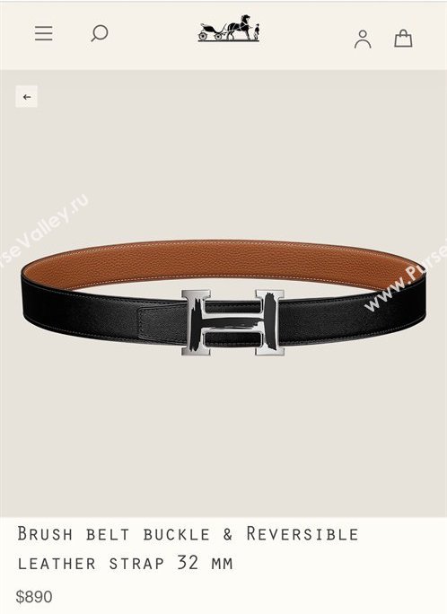 Hermes Brush belt buckle Reversible leather strap 32 mm 04 (99belt-231228h24)