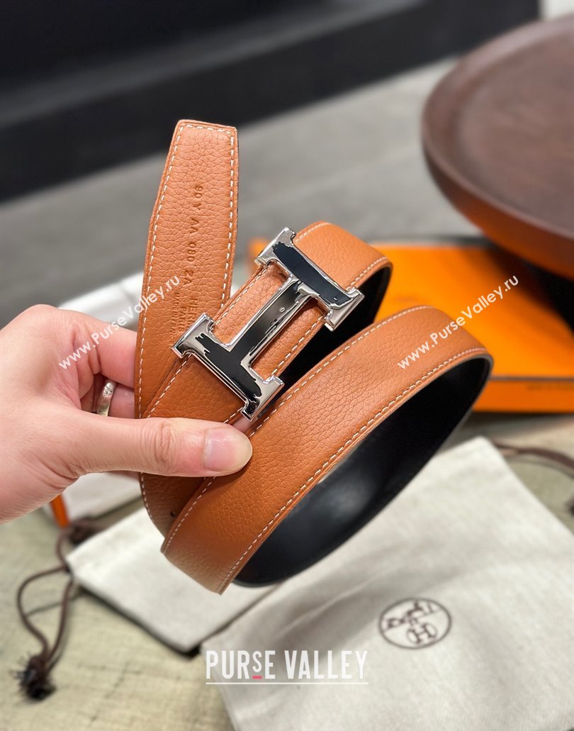 Hermes Brush belt buckle Reversible leather strap 32 mm 04 (99belt-231228h24)