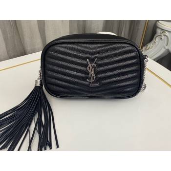 Saint Laurent lou mini bag in quilted grain de poudre embossed leather 612579 Black/Silver (nana-24011073)