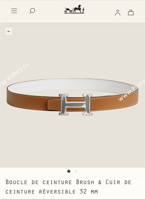 Hermes Brush belt buckle Reversible leather strap 32 mm 12 (99belt-231228h32)