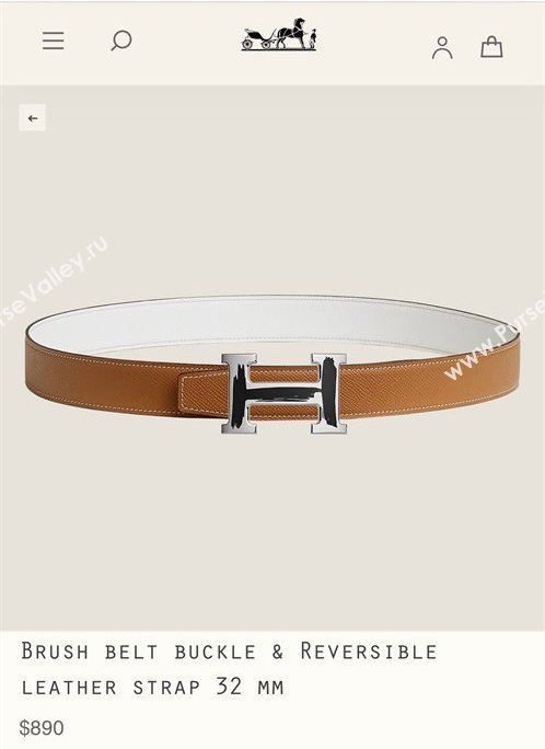 Hermes Brush belt buckle Reversible leather strap 32 mm 13 (99belt-231228h33)