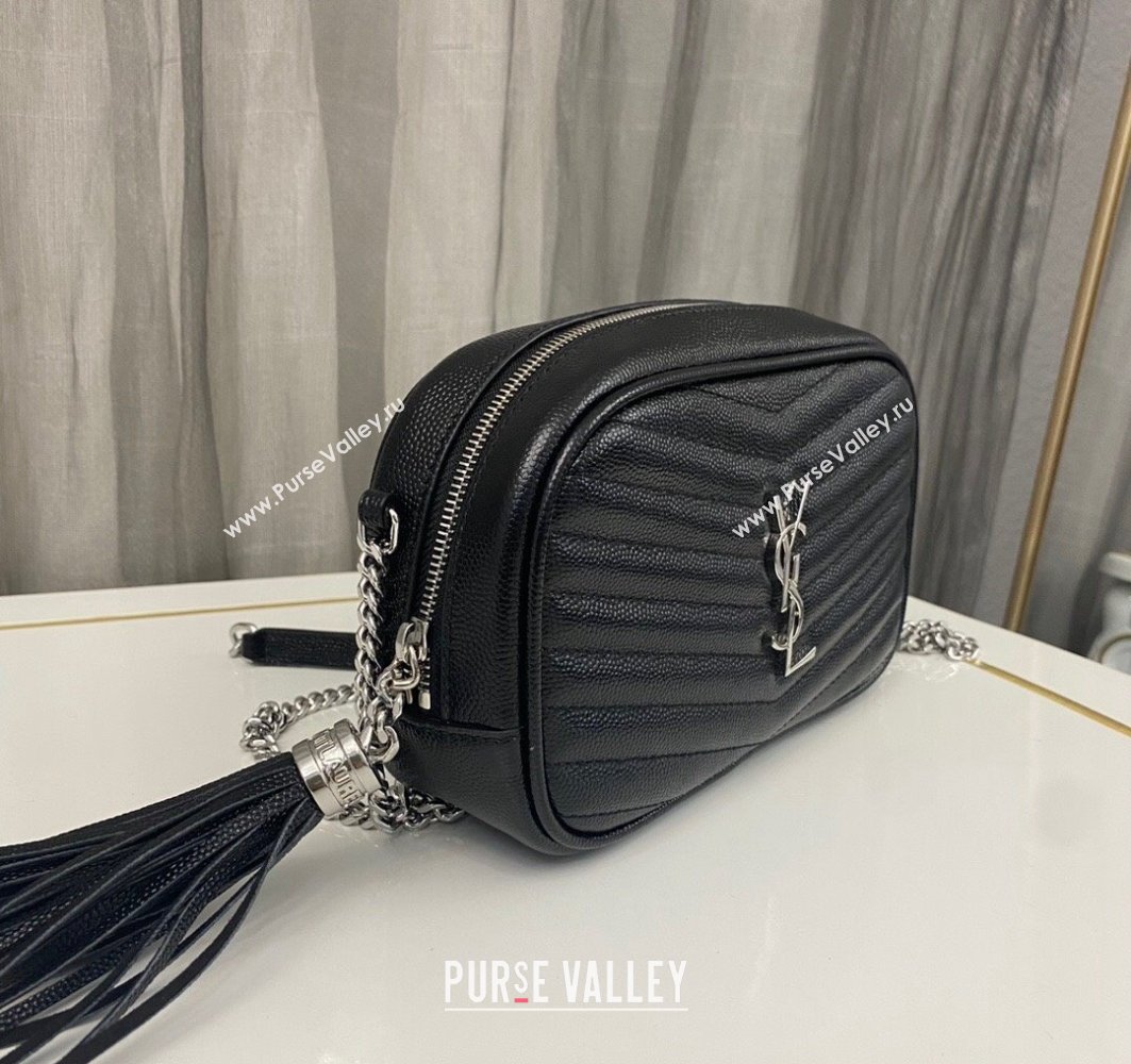 Saint Laurent lou mini bag in quilted grain de poudre embossed leather 612579 Black/Silver (nana-24011073)