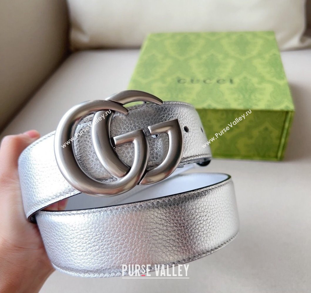 Gucci Width 4cm GG Marmont wide belt 400593 Silver lame leather (99belt-231228p91)