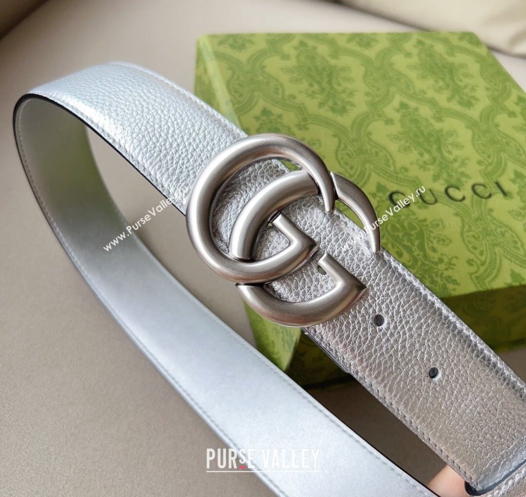 Gucci Width 4cm GG Marmont wide belt 400593 Silver lame leather (99belt-231228p91)
