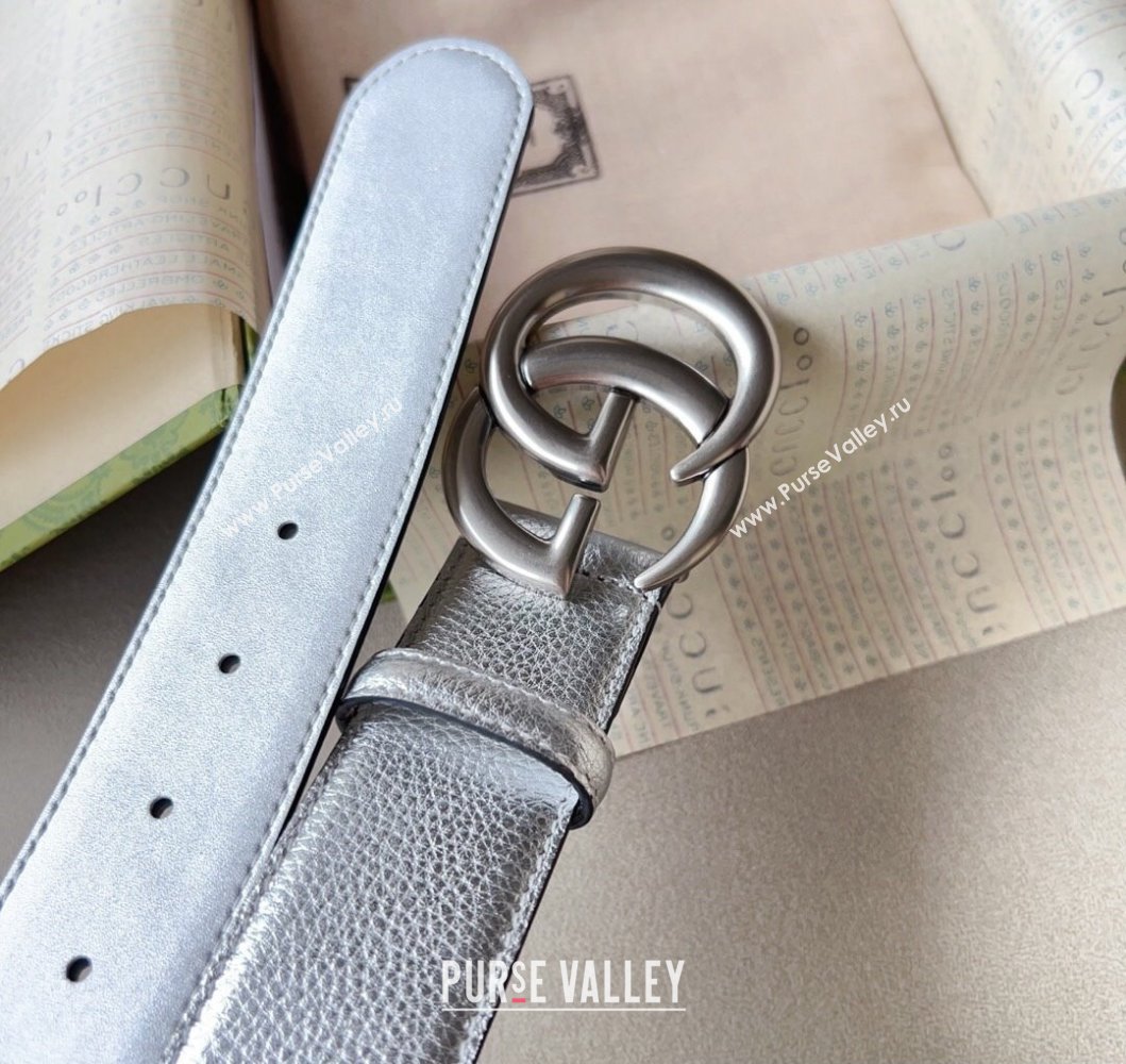 Gucci Width 4cm GG Marmont wide belt 400593 Silver lame leather (99belt-231228p91)