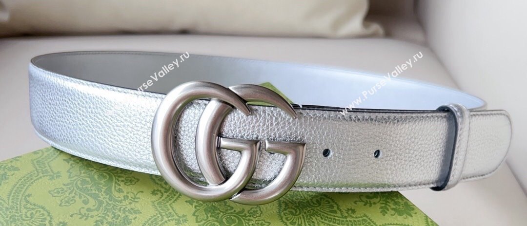Gucci Width 4cm GG Marmont wide belt 400593 Silver lame leather (99belt-231228p91)