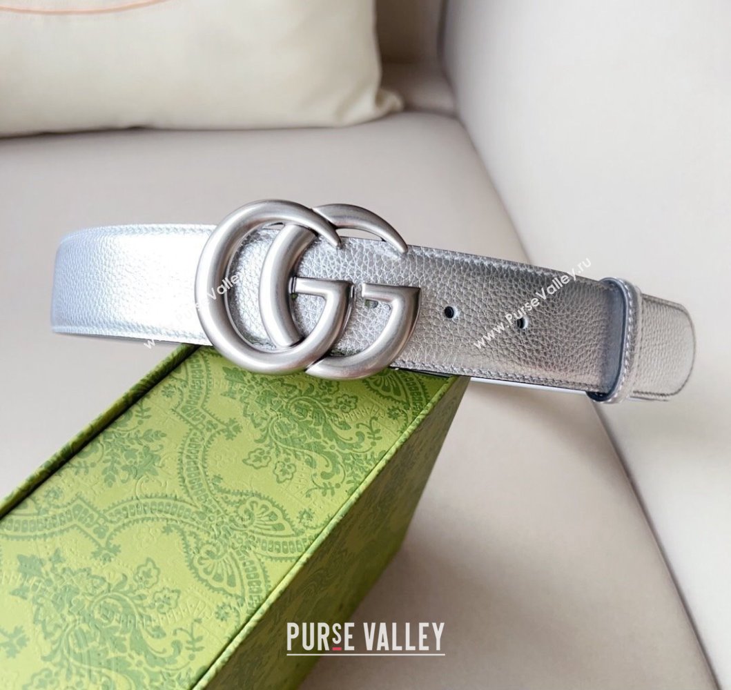 Gucci Width 4cm GG Marmont wide belt 400593 Silver lame leather (99belt-231228p91)