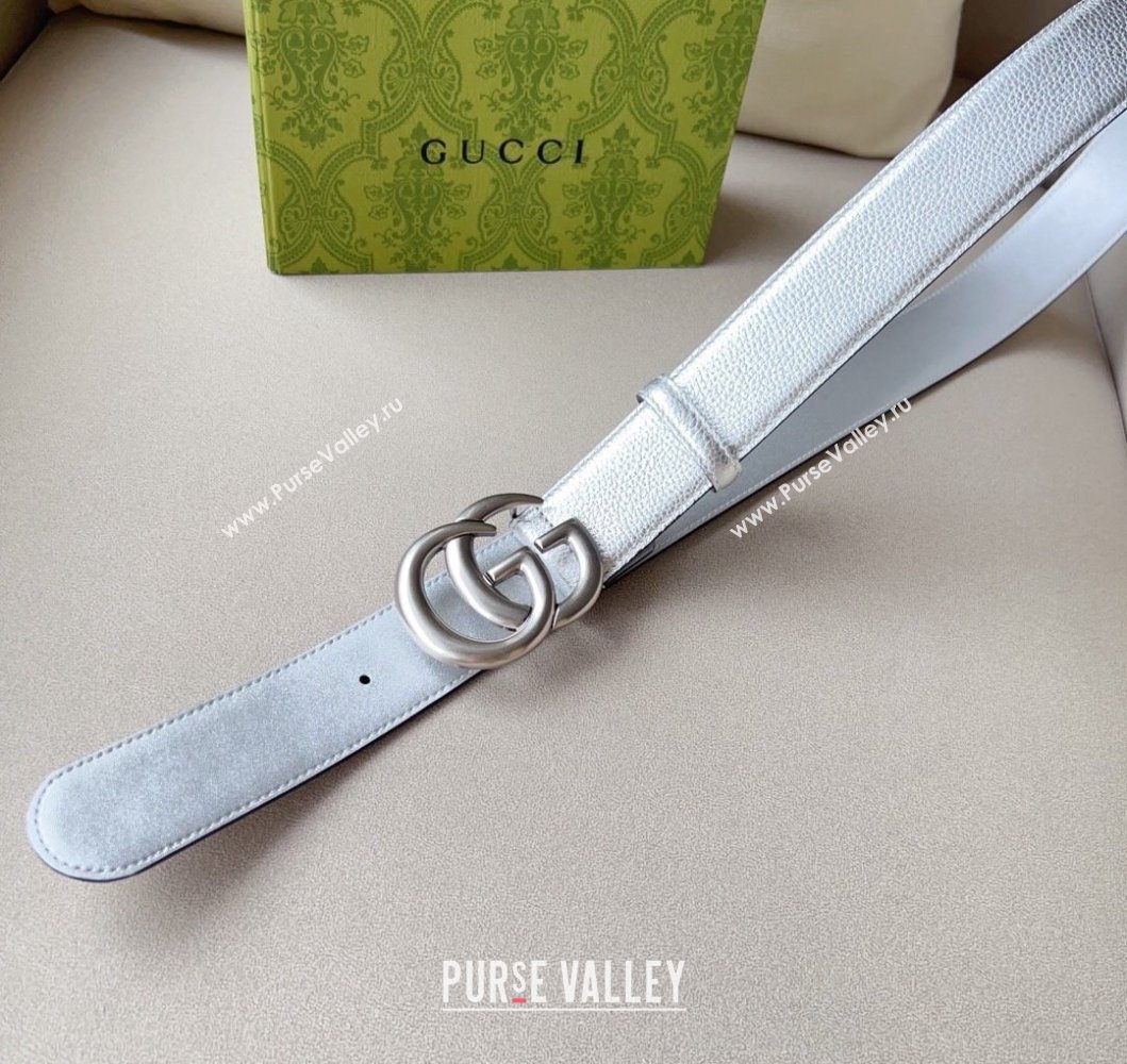 Gucci Width 4cm GG Marmont wide belt 400593 Silver lame leather (99belt-231228p91)