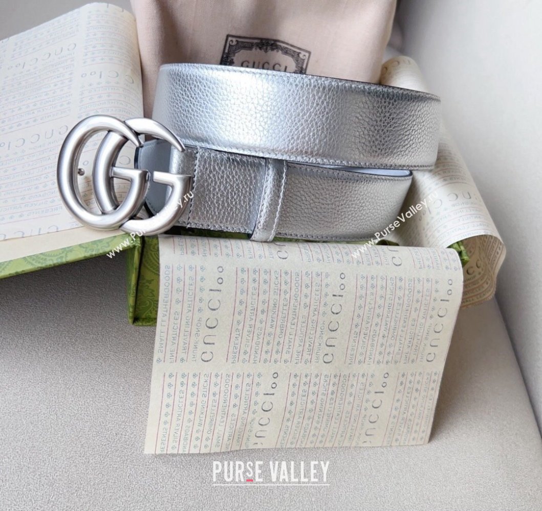 Gucci Width 4cm GG Marmont wide belt 400593 Silver lame leather (99belt-231228p91)