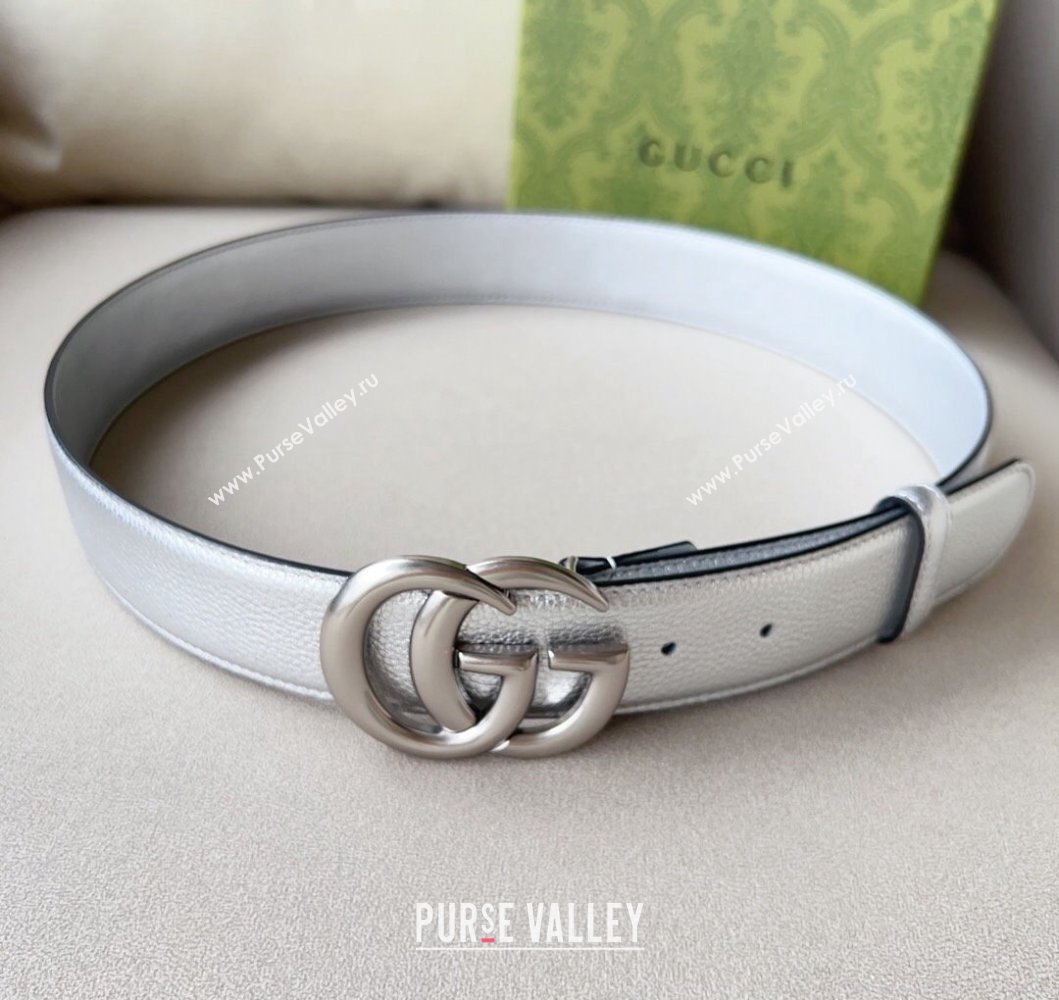 Gucci Width 4cm GG Marmont wide belt 400593 Silver lame leather (99belt-231228p91)