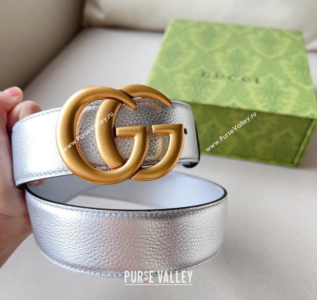 Gucci Width 4cm GG Marmont wide belt 400593 Silver/Gold lame leather (99belt-231228p92)