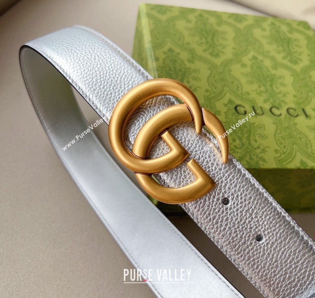 Gucci Width 4cm GG Marmont wide belt 400593 Silver/Gold lame leather (99belt-231228p92)