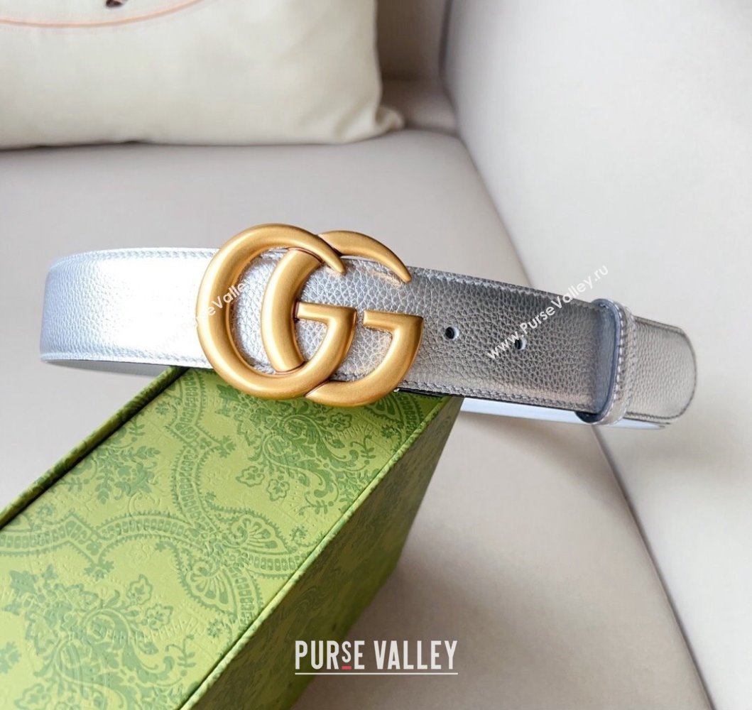 Gucci Width 4cm GG Marmont wide belt 400593 Silver/Gold lame leather (99belt-231228p92)