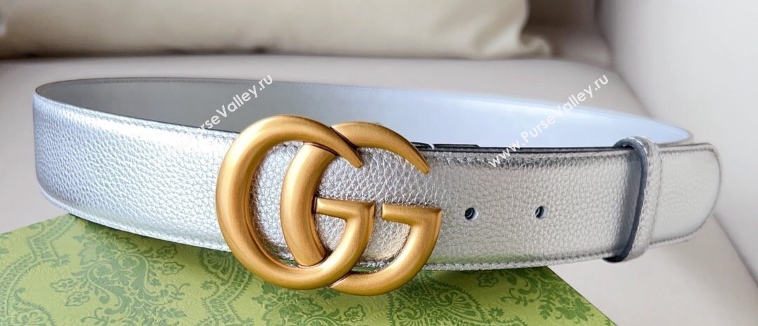 Gucci Width 4cm GG Marmont wide belt 400593 Silver/Gold lame leather (99belt-231228p92)