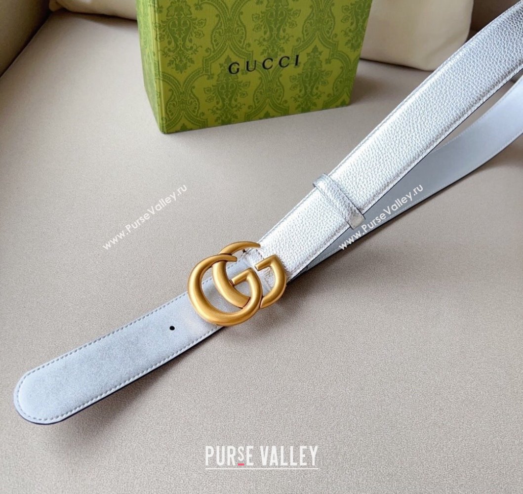 Gucci Width 4cm GG Marmont wide belt 400593 Silver/Gold lame leather (99belt-231228p92)