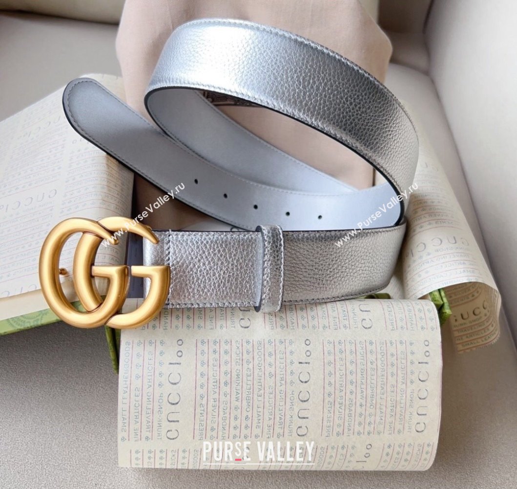 Gucci Width 4cm GG Marmont wide belt 400593 Silver/Gold lame leather (99belt-231228p92)