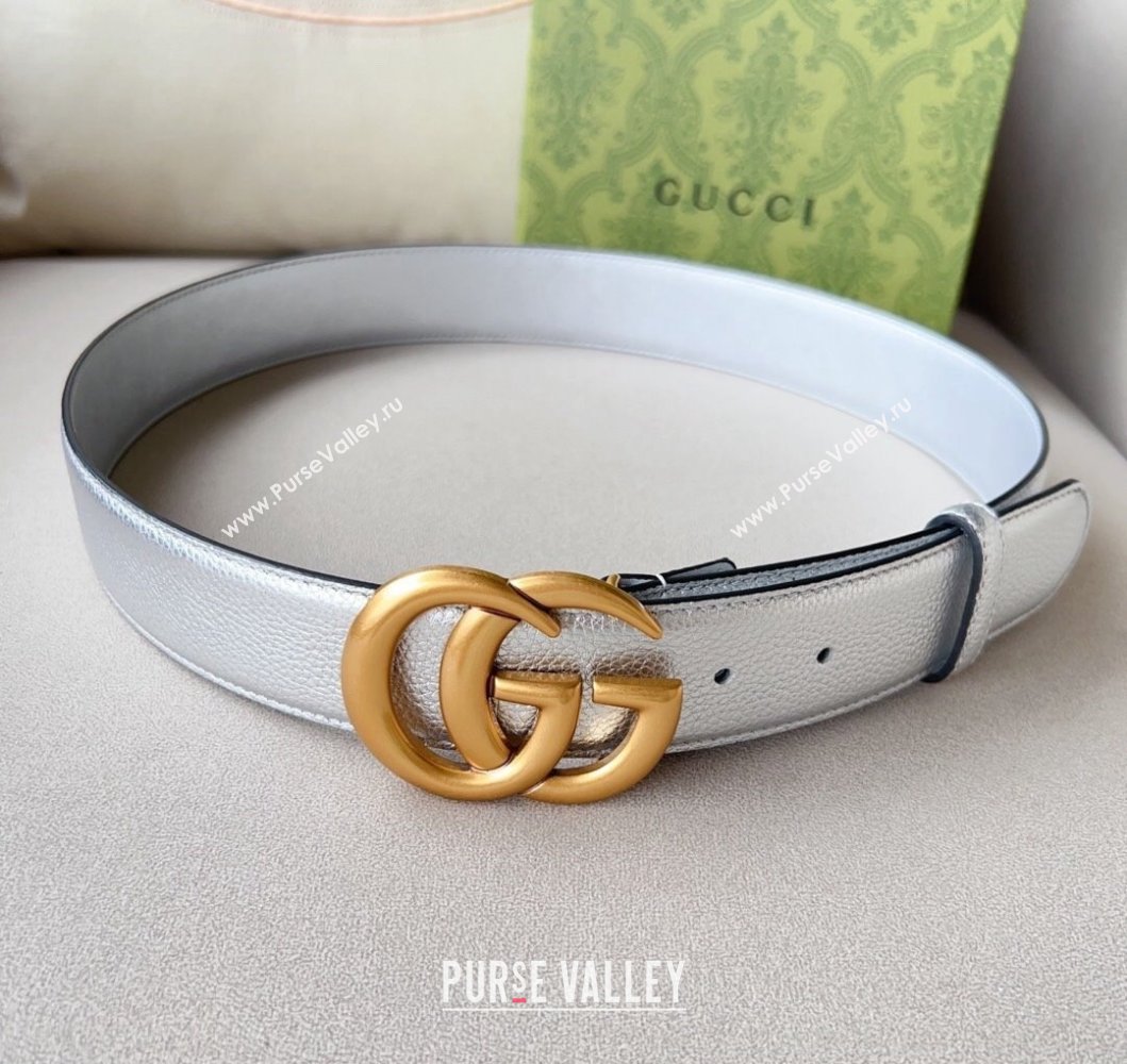 Gucci Width 4cm GG Marmont wide belt 400593 Silver/Gold lame leather (99belt-231228p92)
