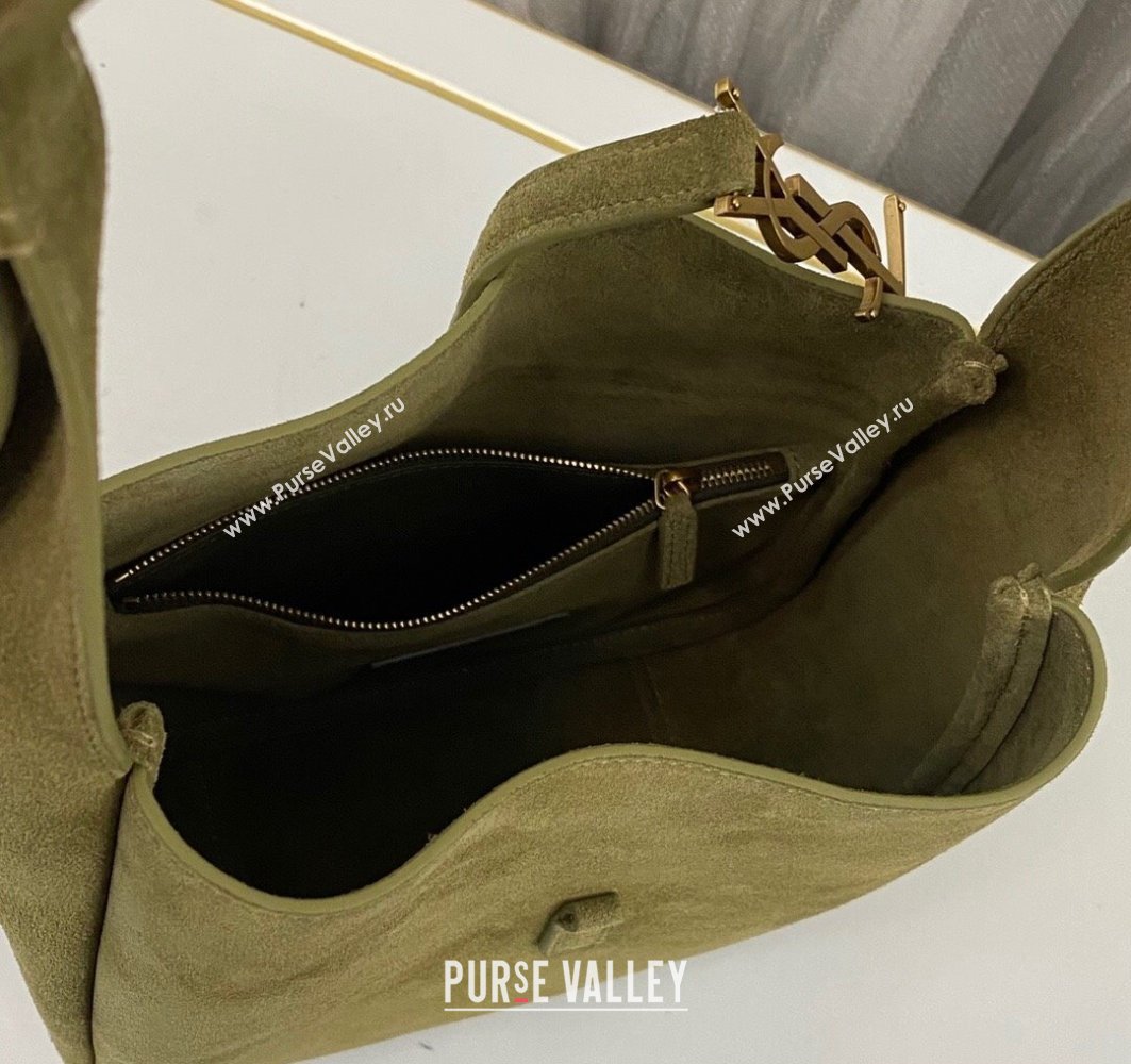 Saint Laurent le 5 à 7 supple small Bag in Suede 713938 Green (nana-24011055)