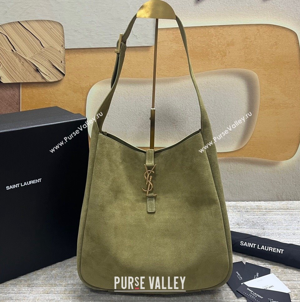 Saint Laurent le 5 à 7 supple Large Bag in Suede 753837 Green (nana-24011059)